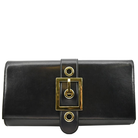 GUCCI Lady Buckle Leather Clutch Black 323653