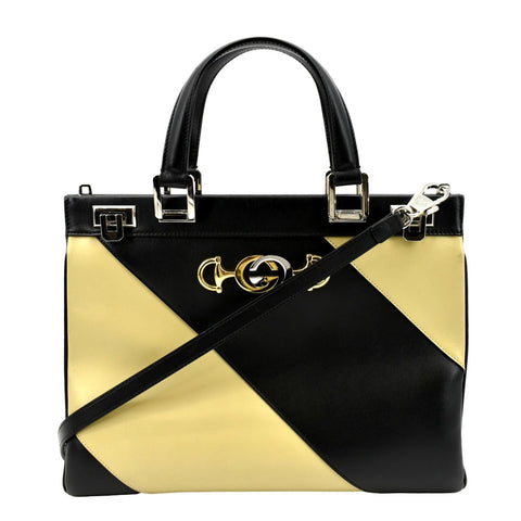 GUCCI Medium Zumi Diagonal Stripe Leather Top Handle Shoulder Bag Beige 564714