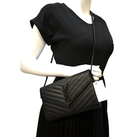 YVES SAINT LAURENT Cassandre Matelasse Chain Wallet Crossbody Bag Black
