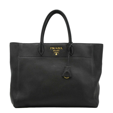 PRADA Vitello Daino Large Leather Tote Bag Black