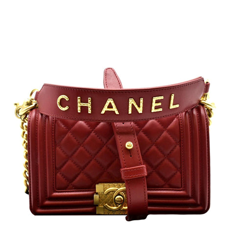 CHANEL Boy Small Quilted Leather Shoulder Bag Red