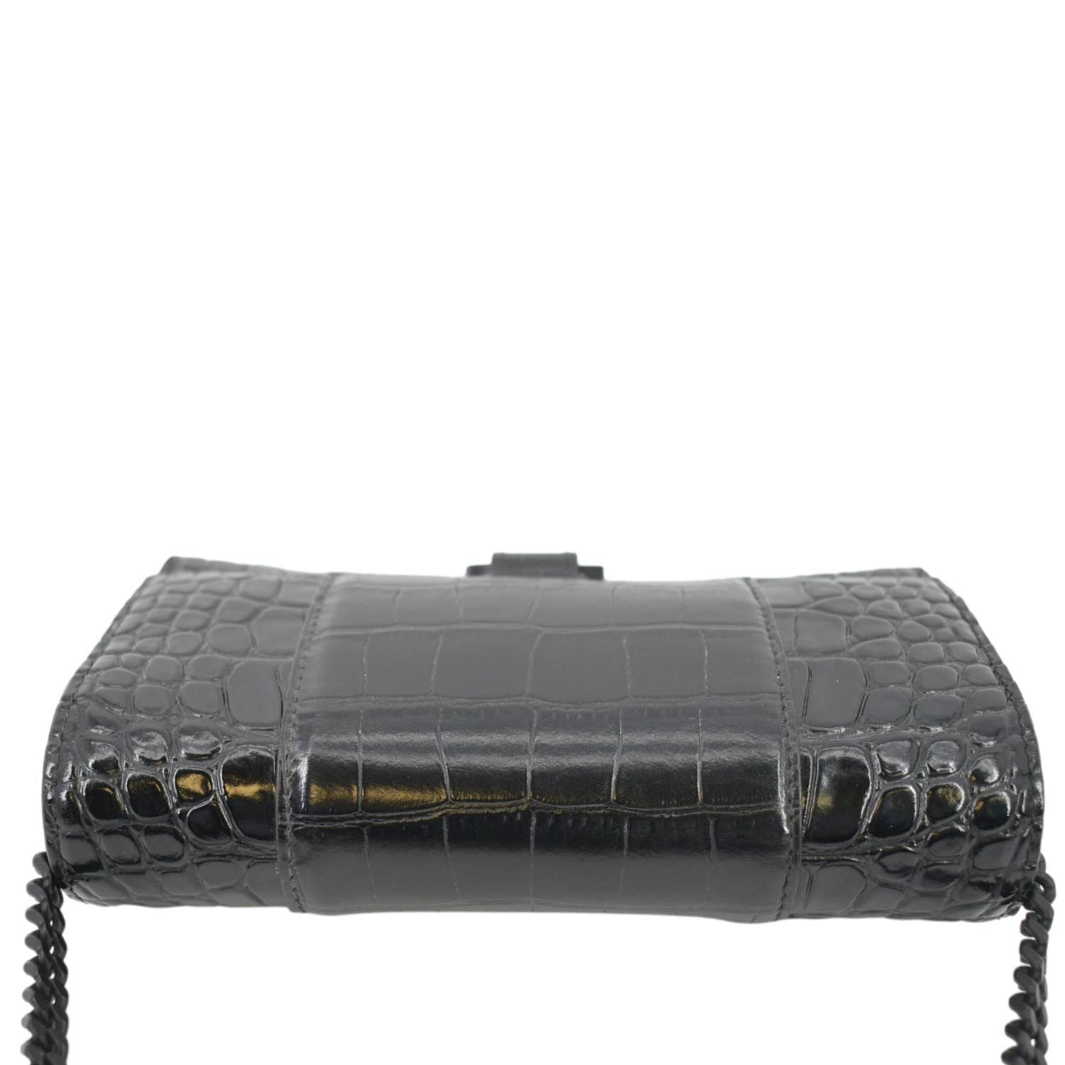 BALENCIAGA Hourglass Leather Chain Wallet Shoulder Bag Black