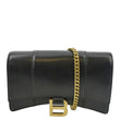 BALENCIAGA Hourglass Leather Chain Wallet Shoulder Bag Black
