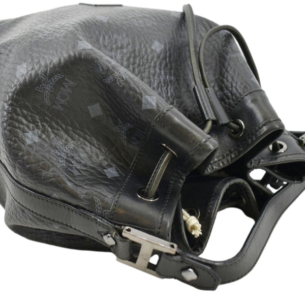 MCM Drawstring Visetos Canvas Bucket Bag Black