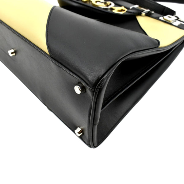 GUCCI Medium Zumi Diagonal Stripe Leather Top Handle Shoulder Bag Beige 564714