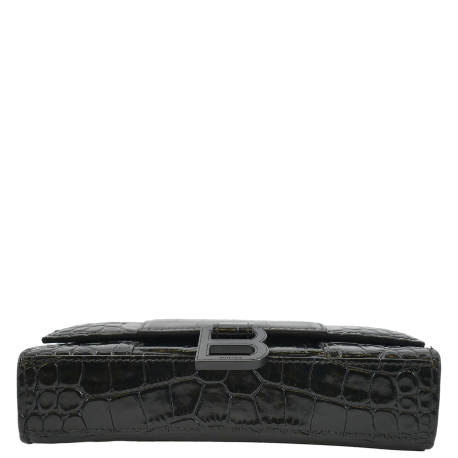 BALENCIAGA Hourglass Leather Chain Wallet Shoulder Bag Black