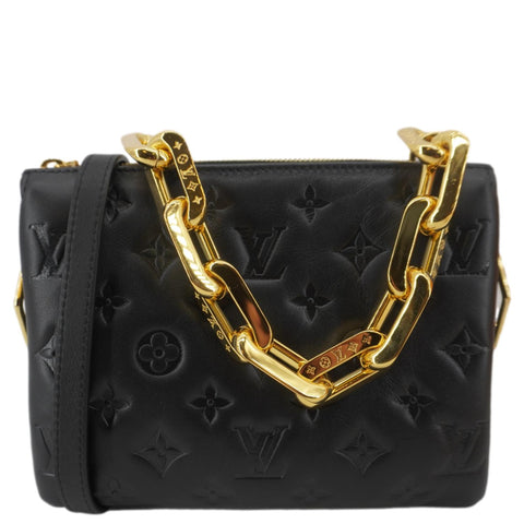 LOUIS VUITTON Coussin BB Monogram Embossed Leather Shoulder Bag Black