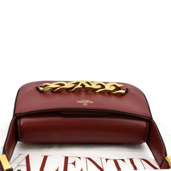 Valentino V Logo Chain Leather Shoulder Bag in Red - Top