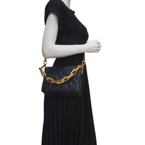 LOUIS VUITTON Coussin BB Monogram Embossed Leather Shoulder Bag Black
