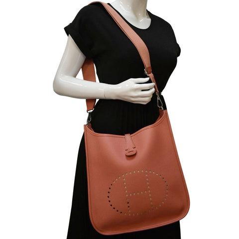 HERMES Evelyne PM III Clemence Leather Crossbody Bag Crevette
