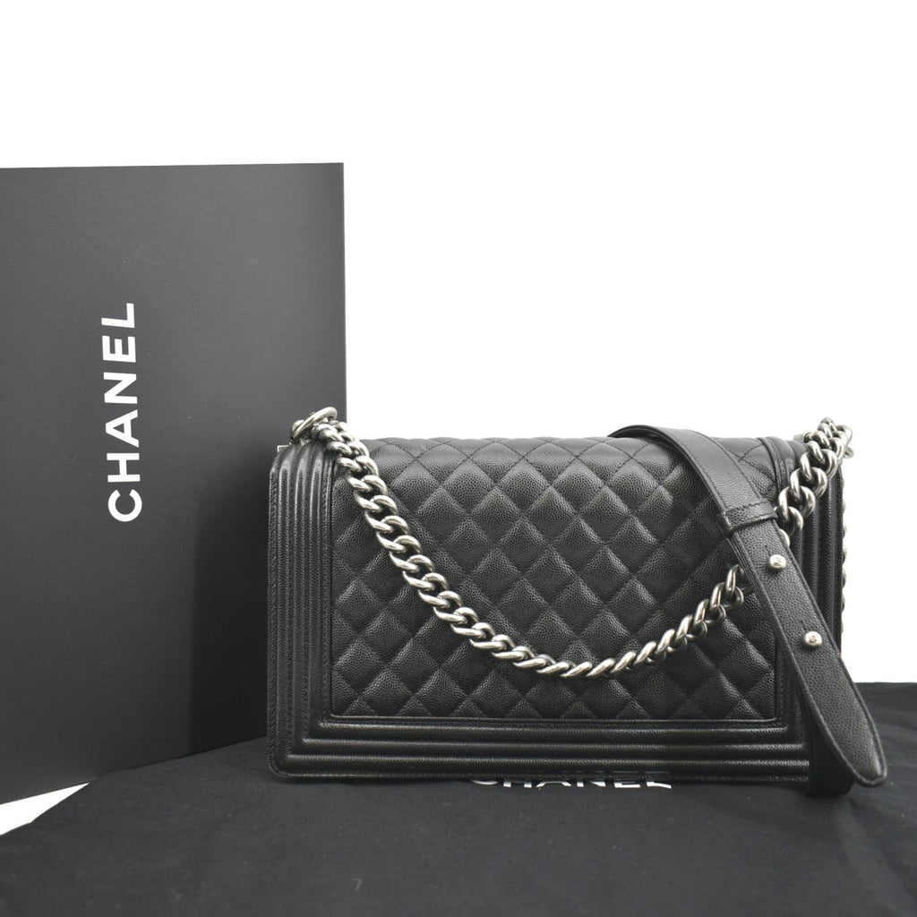 CHANEL Medium Boy Flap Caviar Quilted Leather Shoulder Bag Black