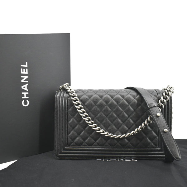 CHANEL Medium Boy Flap Caviar Quilted Leather Shoulder Bag Black