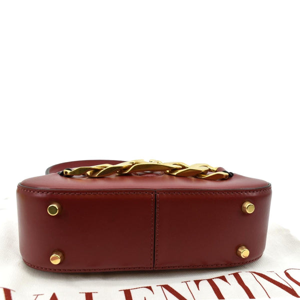 Valentino V Logo Chain Leather Shoulder Bag in Red - Bottom