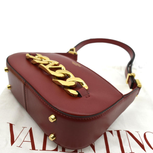 Valentino V Logo Chain Leather Shoulder Bag in Red - Bottom Right