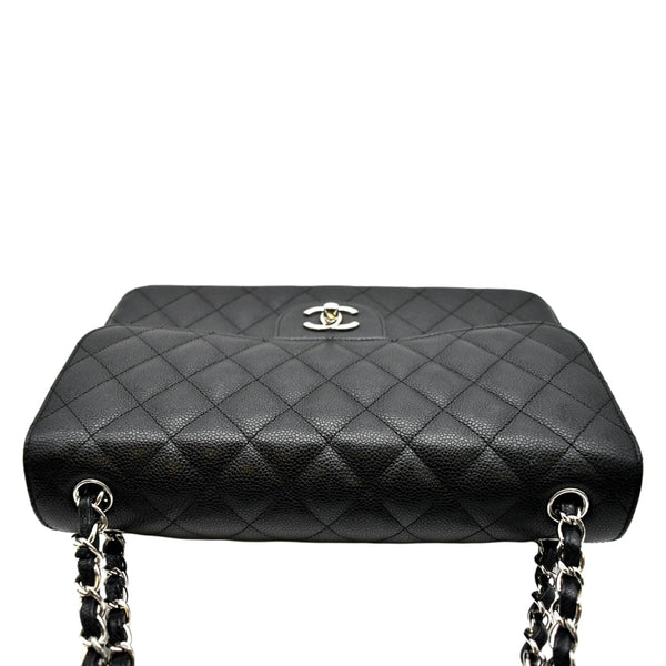CHANEL Classic Jumbo Double Flap Quilted Caviar Leather Shoulder Bag Black