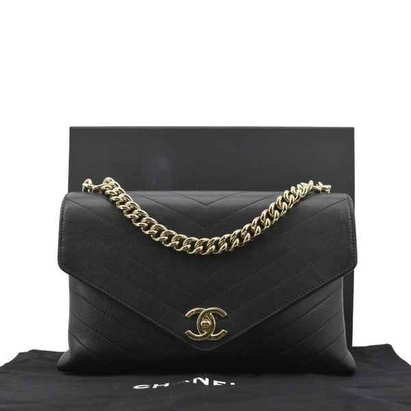 CHANEL Coco Flap Chevron  Stitched Leather Shoulder Bag Black