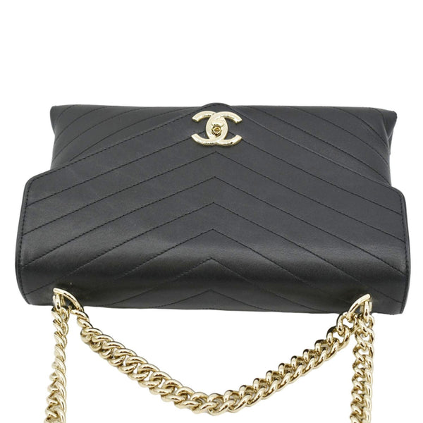CHANEL Coco Flap Chevron  Stitched Leather Shoulder Bag Black