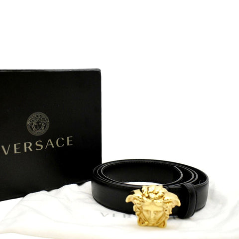 VERSACE La Medusa Buckle Calf Leather Belt Black Size 110/44