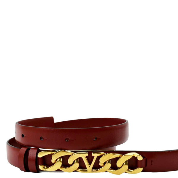 Valentino V Logo Chain Leather Belt in Red color - Front