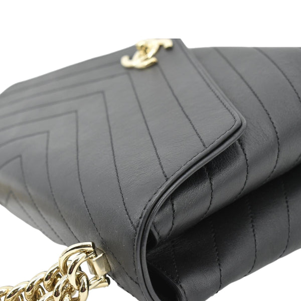 CHANEL Coco Flap Chevron  Stitched Leather Shoulder Bag Black