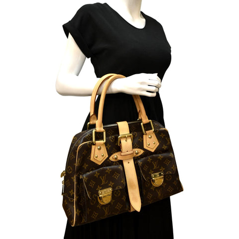 LOUIS VUITTON Manhattan GM Monogram Canvas Satchel Bag Brown