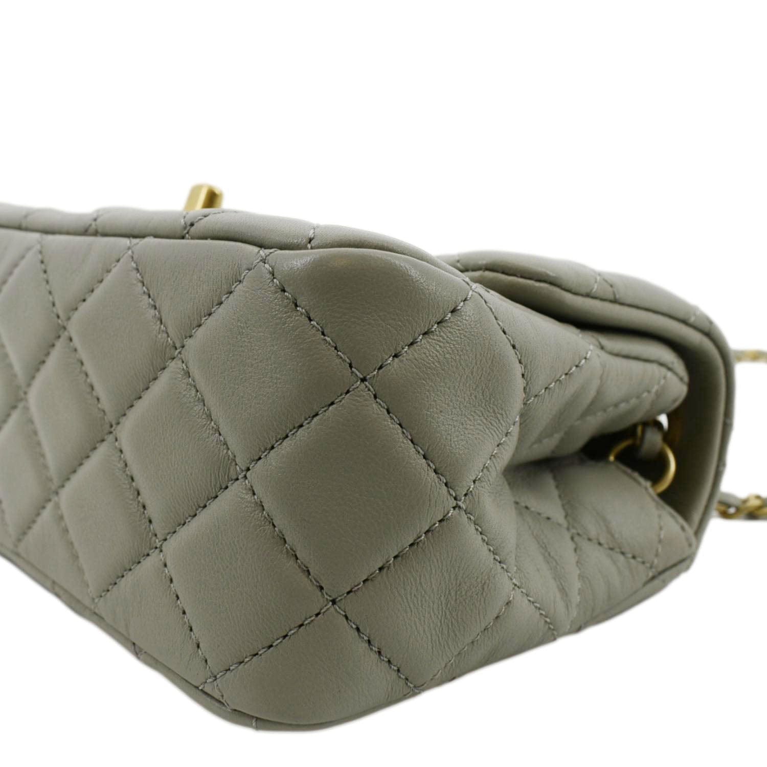 Authentic Chanel Seafoam Green Lambskin Quilted Rectangular Mini Flap Bag