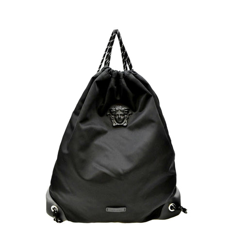 VERSACE La Medusa Drawstring Nylon Backpack Bag Black