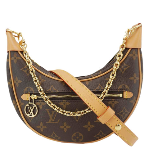 LOUIS VUITTON Loop Half Moon Monogram Canvas Shoulder Bag Brown