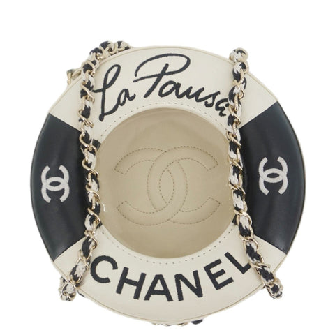 CHANEL Coco Lifesaver Leather Round Crossbody Bag White