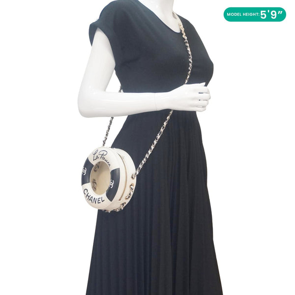 CHANEL Coco Lifesaver Leather Round Crossbody Bag White