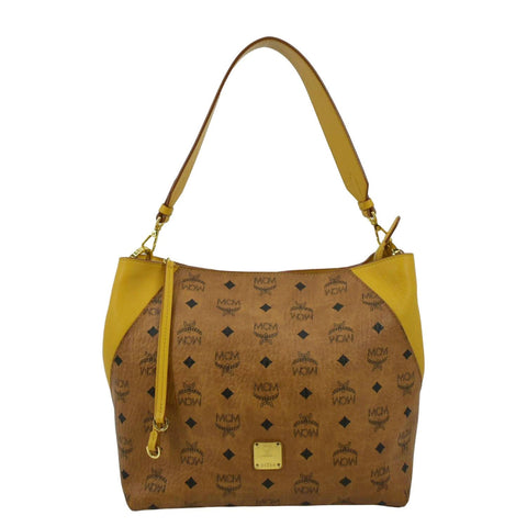 MCM Klara Large Monogram Visetos Leather Hobo Bag Yellow