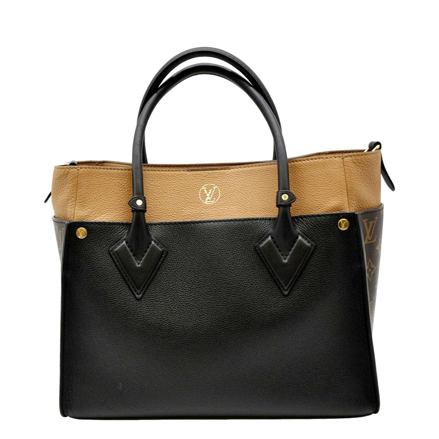 Louis Vuitton On My Side Tote PM Black,Brown Canvas,Leather Monogram