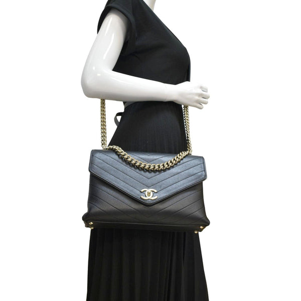 CHANEL Coco Flap Chevron  Stitched Leather Shoulder Bag Black