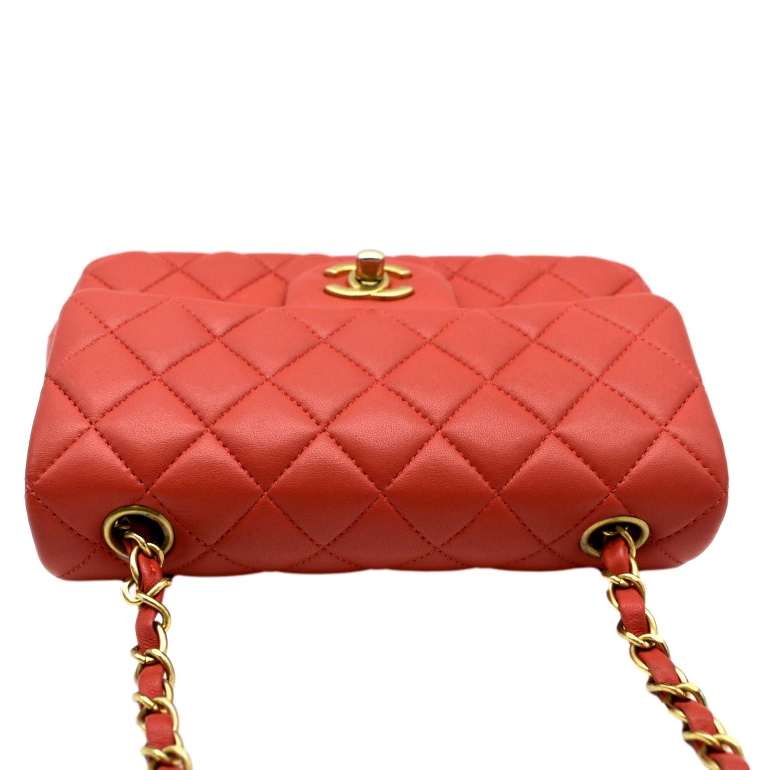 CHANEL Mini Rectangular Flap Quilted Leather Crossbody Bag Red