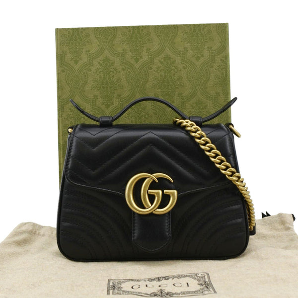 GUCCI GG Marmont Leather Top Handle Crossbody Bag Black 547260