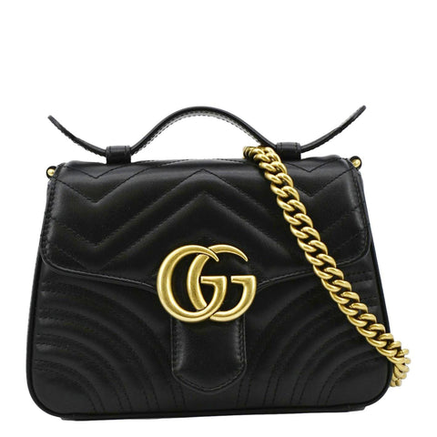 GUCCI GG Marmont Leather Top Handle Crossbody Bag Black 547260