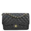 CHANEL Classic Double Flap Quilted Caviar Leather Shoulder Bag Black
