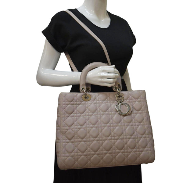 CHRISTIAN DIOR Lady Dior Large Quilted Leather Shoulder Bag Pink