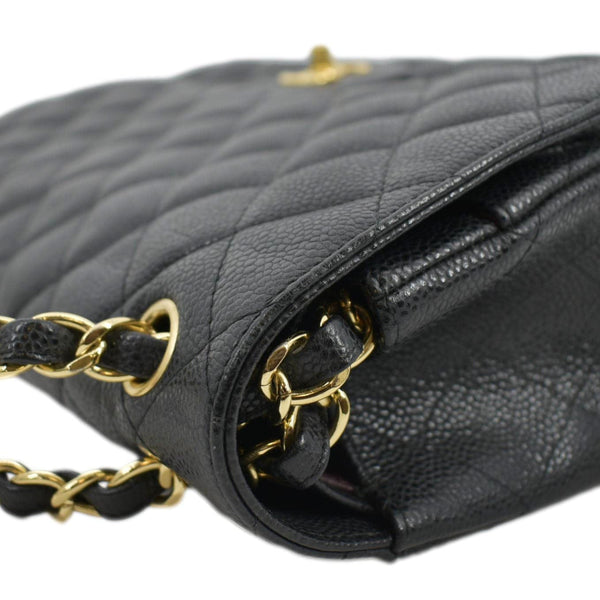 CHANEL Classic Double Flap Quilted Caviar Leather Shoulder Bag Black