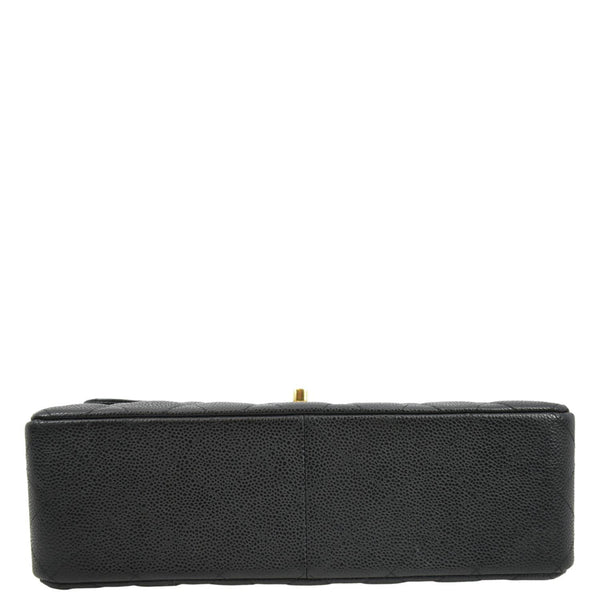 CHANEL Classic Double Flap Quilted Caviar Leather Shoulder Bag Black