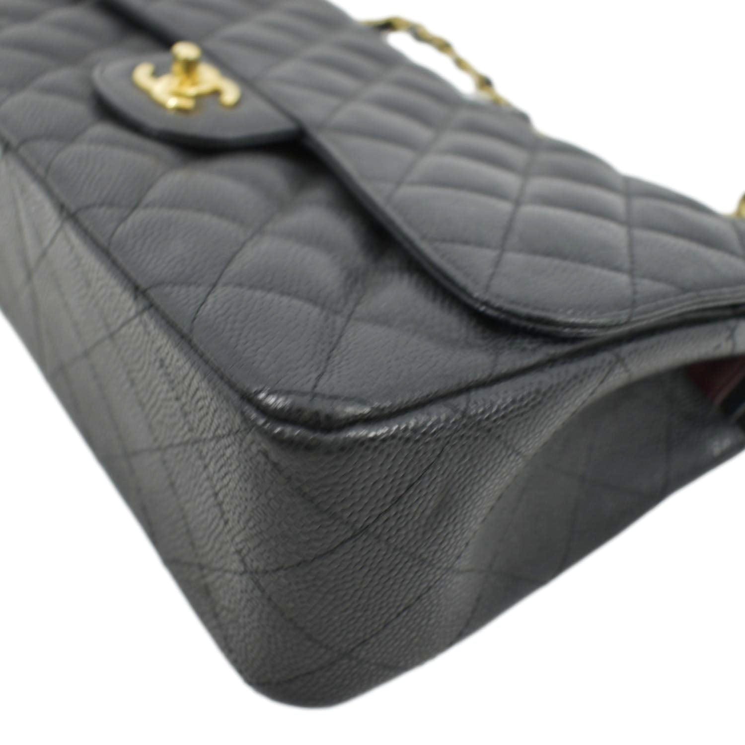 Chanel Classic Double Flap Quilted Caviar Leather Shoulder Bag Black
