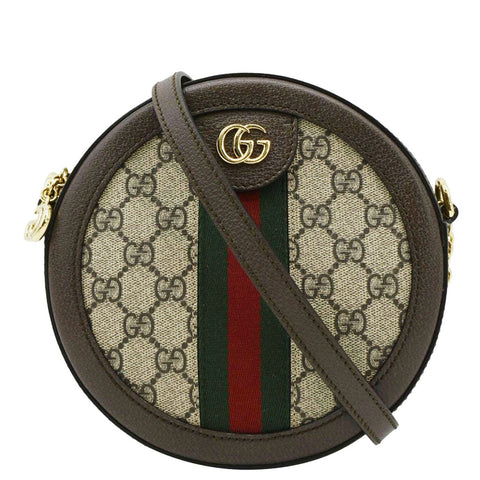 GUCCI Ophidia Mini GG Round Supreme Monogram Web Crossbody Bag Beige 550618