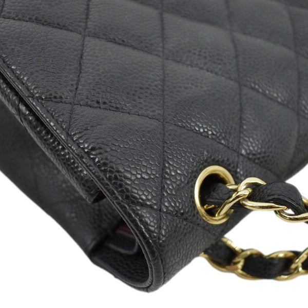 CHANEL Classic Double Flap Quilted Caviar Leather Shoulder Bag Black