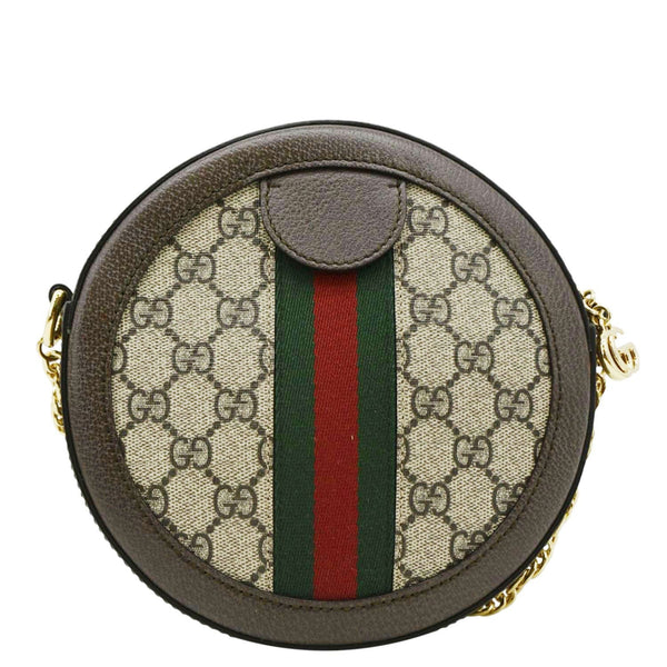 GUCCI Ophidia Mini GG Round Supreme Monogram Web Crossbody Bag Beige 550618