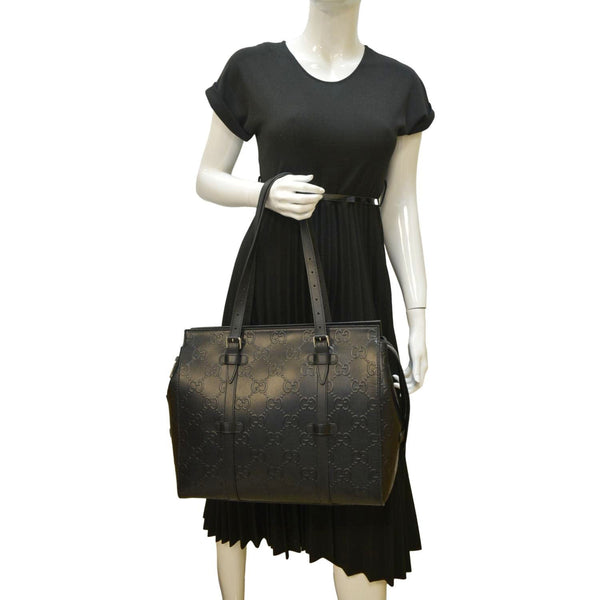 GUCCI GG Embossed Leather Tote Bag Black 232947