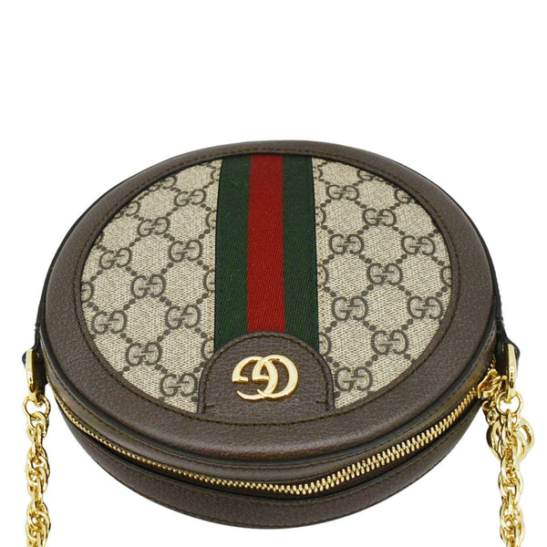GUCCI Ophidia Mini GG Round Supreme Monogram Web Crossbody Bag Beige 550618