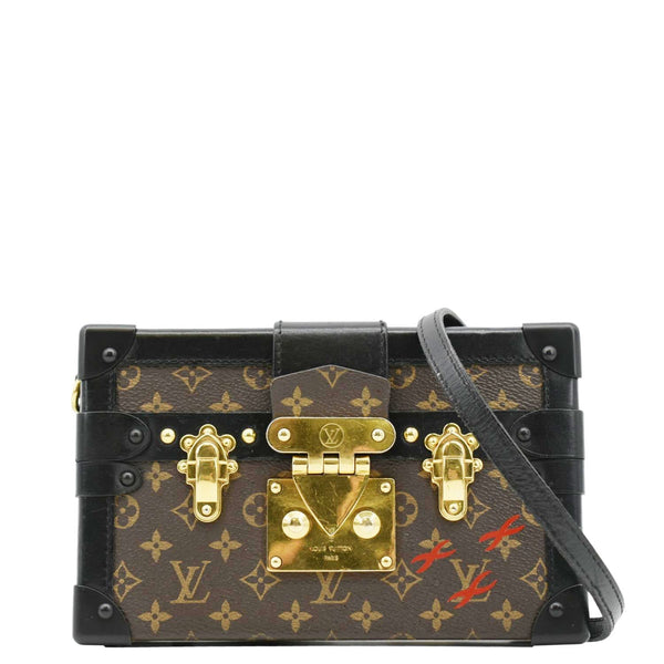 LOUIS VUITTON Petite Malle Monogram Canvas Shoulder Bag Brown