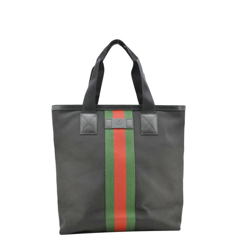 GUCCI Vertical Web Stripe Techno Canvas Tote Bag Black 631245
