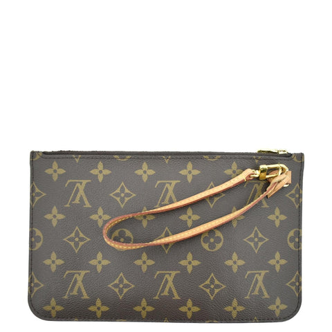 LOUIS VUITTON Neverfull Monogram Canvas Pochette Wristlet Pouch Brown