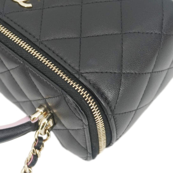 CHANEL Vanity Case Quilted Leather Top Handle Crossbody Bag Black